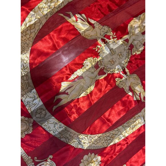 Scarf Shawl Neck Head Red Gold Square Silk Damask Vertical Striped 40" x 40" - Picture 6 of 7